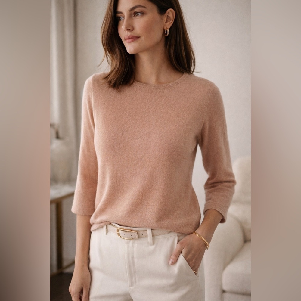 Alashan Womens Sweater Sz XS Small Tan Cashmere Silk Minimalist Quiet Luxury